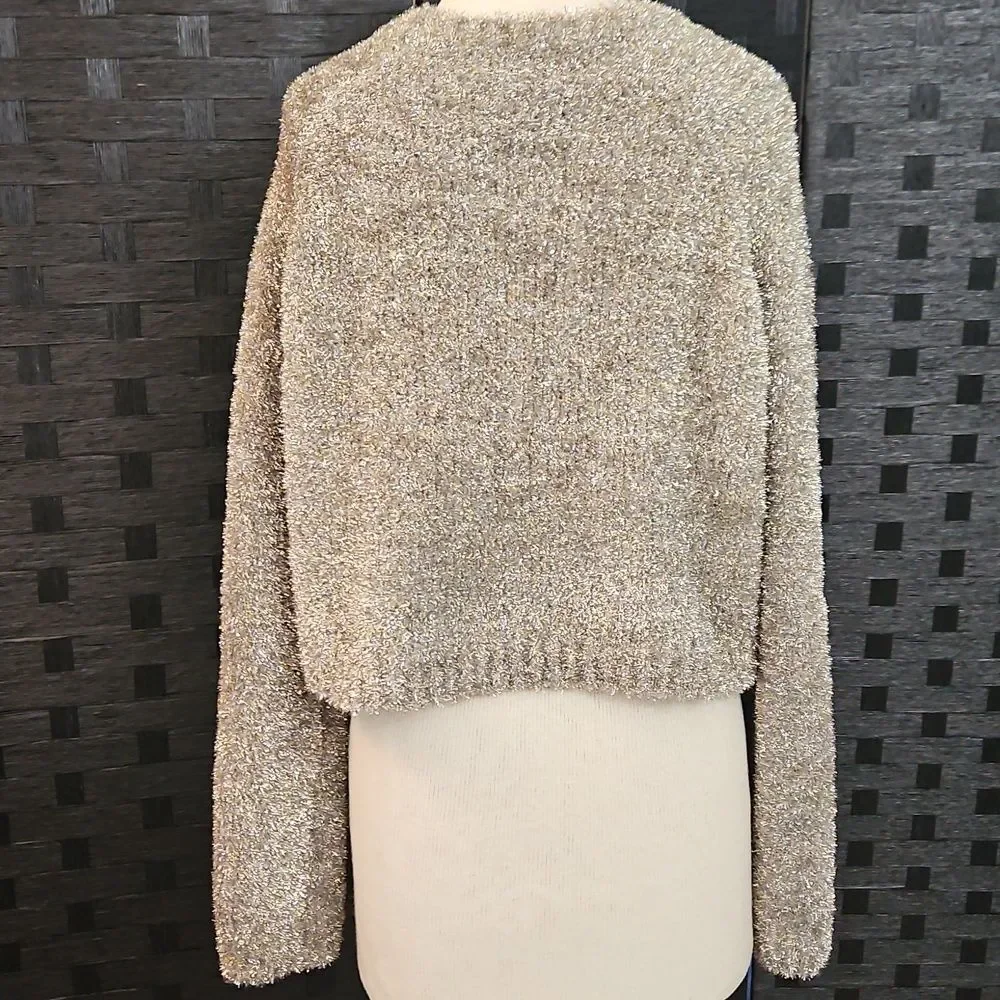 All Saints Rosetta Tinsel Short metallic sweater Size Medium